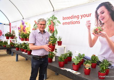 Ard Ammerlaan presenting Ponchi Fa, one of the table top varieties presented. 20 plants fit per m2 and from seed, they will be ready to sell in 12 weeks. All varieties in this table top concept are produced in 12 cm pots. The idea behind the concept is a single use product; harvest the product and you can throw it away afterwards. It demand for this product is now starting to develop.